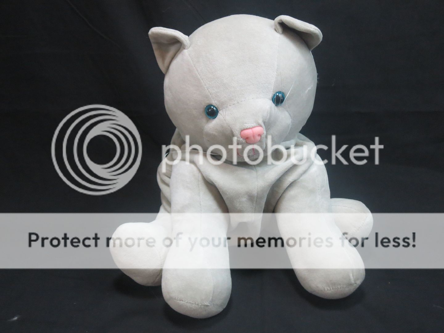 BINNEY & SMITH BIG GRAY KITTY CAT BAG ZIPPER BLUE EYES PLUSH STUFFED